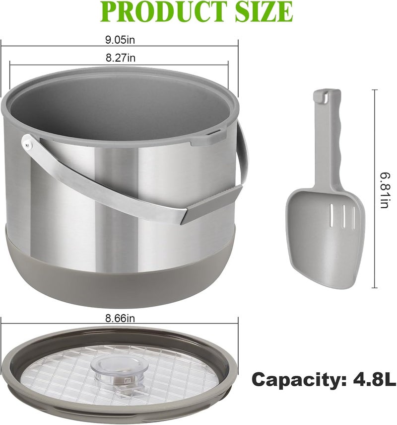 Five Home 5QT/4.8L Insulated Ice Bucket for Parties, Large Capacity Double-Wall Beverage Bucket with Scoop & Lid for Champagne, Wine, Cocktail (Gray) - Image 4